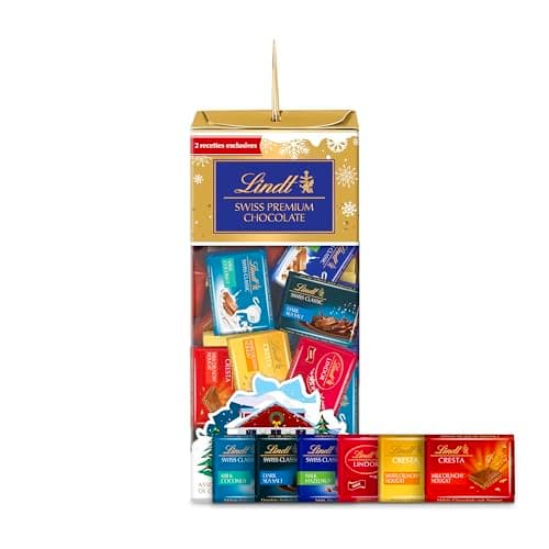 Lindt - Napolitains SWISS PREMIUM CHOCOLATE - Mix de Chocolats Lait-Noisettes, Lait-éclats de Nougat, Blanc-éclats de Nougat, LINDOR Lait, Noir Pointe de Sel, Lait Noix de Coco - Idéal pour Noël, 500g