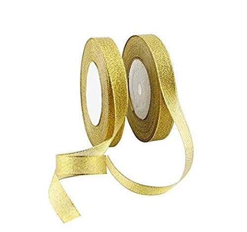 Lot de 5 rouleaux de ruban doré scintillant de 1,0 cm en tissu doré brillant magnifique ruban pour cadeaux, bricolage, décoration de mariage, fête de mariage, Brithday Wrap DIY Artisanat