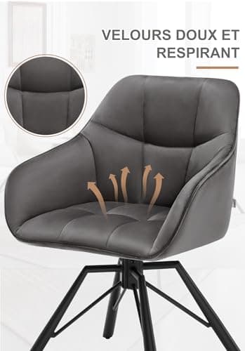 WOLTU Chaise Pivotante à 360°, Lot de 4, Chaise Salle à Manger, Chaise Scandinave, Chaise de Cuisine, Fauteuil Salle à Manger, en Velours, Assise Rembourrée, Pieds en Métal, Gris Foncé, BH365dgr-4