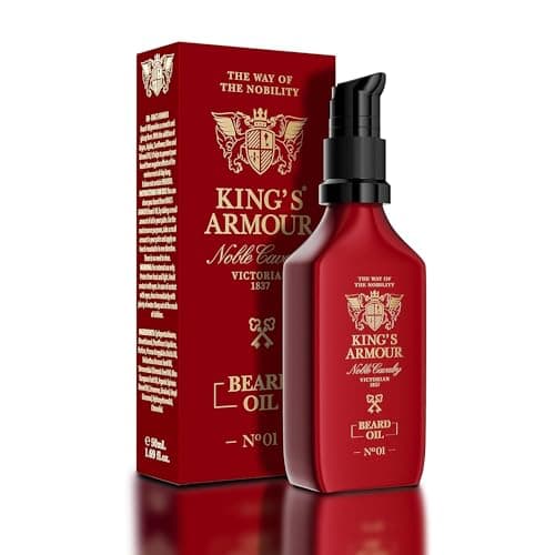 King's Armour Huile à Barbe (50ml) - Adoucit, renforce, pousse et nourrit la barbe - Huiles uniques de jojoba, d'argan et d'amande douce - Rafraîchit toute la journée avec son parfum magique