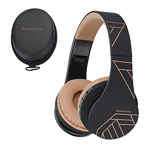 PowerLocus Casque Bluetooth sans Fil, Pliable Casque Audio Stéréo, Oreillette Bluetooth avec Micro Intégré/Micro SD/FM Radio pour Téléphones/PC/Tablettes/TV (Noir/Marron)