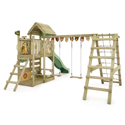 Disney Le Roi Lion Story Aire de Jeux de Wickey - Structure d'escalade, Tour d'escalade, Jeux de Jardin pour Enfants - Aire de Jeux extérieure en Bois avec bac à Sable