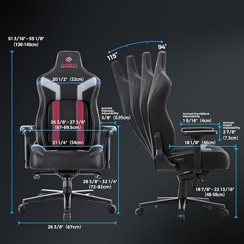 EUREKA ERGONOMIC Chaise Gaming Ergonomique Chaise de Bureau en Tissu avec Dossier 4D Adaptatif Chaise Gamer Professionnelle Dossier Inclinable, Coussin Épais, Accoudoir Réglable