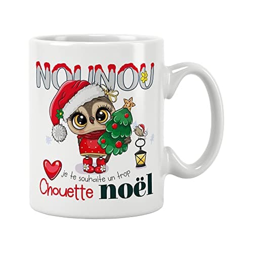 ÉNJA Création Cadeau NOËL - Mug NOUNOU. Nounou/Tasse – Joyeux Noël - Cadeau fêtes de fin d'année personnalisé. Cadeau original. Céramique haute qualité 11oz - 320 ML (NOUNOU)