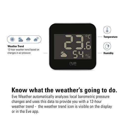 Eve Weather (Apple Home) - Station météo connectée pour le suivi de la température, du taux d’humidité et de la pression atmosphérique, tendance météo, IPX4, Bluetooth, Thread