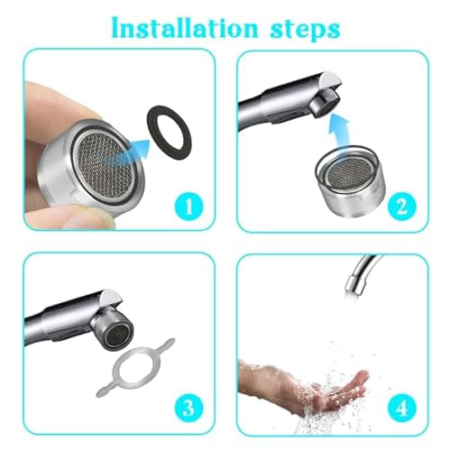 Vordpe Lot de 6 aérateurs M24 en acier inoxydable, 6 joints et 1 clé chromée, filtre de robinetterie pour cuisine et salle de bain