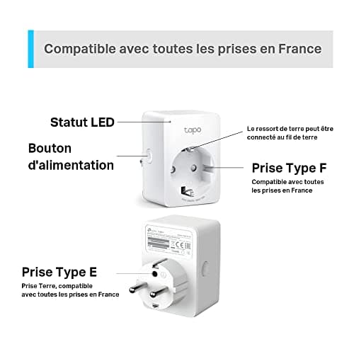 Tapo Prise Connectée WiFi, Suivi de consommation, 16A Type F, compatible avec Alexa et Google Home, Contrôler le radiateur, le chauffage, Économie d'énergie, Commande vocale, Tapo P110(2-pack)