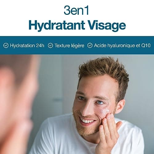 Sapiens Barbershop Crème Hydratante Visage Barbe Homme Bio 80ml x2-2en1 Crème Visage & Soin Barbe Homme - Acide hyaluronique et Q10 - Soin Visage Anti Ride, Anti Cerne - Tous types de peaux