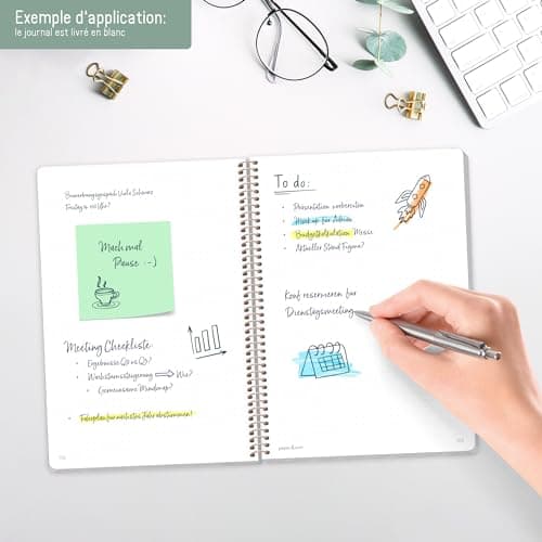 paper&you® Bullet Journal à pois, format A5, avec reliure à spirale, motif fleurs volantes, 160 pages, bloc-notes à pois avec spirale, bloc-notes à spirale, durable et respectueux du climat