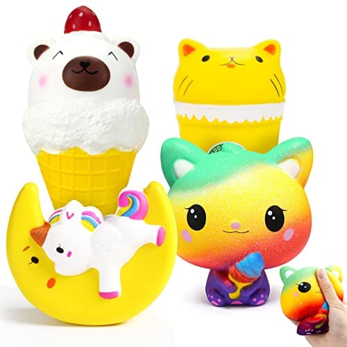 4 Pièces Squishy Kawaii Squishies Jouet, DJLLA Squishy Kawaii Anti Stress Jouets de Stress pour Les Enfants, Les Filles, Les Sarçons, Les Adultes