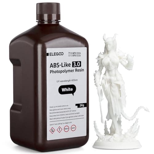 ELEGOO Résine ABS Like 3.0, Blanc 2000g, Résine d'Imprimante 3D Photopolymérisation UV 405 nm pour Impression 3D LCD/DLP, avec Résistance et Ténacité Améliorées, Haute Précision, Faible Viscosité