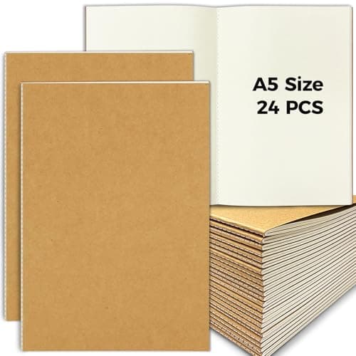 DWIYITTN Carnet de Notes A5, Lot de 24 Cahiers A5 Kraft, 60 Pages/30 Feuilles Bloc-Notes Blanc Carnet de Voyage pour Bureau Agenda L'école L'écriture, Brun