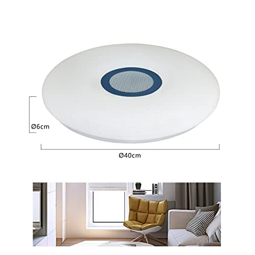 JDONG Plafonnier Bluetooth, LED avec haut-parleur, télécommande et application de contrôle, changement de couleur RGB, intensité variable, étoiles,Bruit blanc, 36 W Ø 40 cm