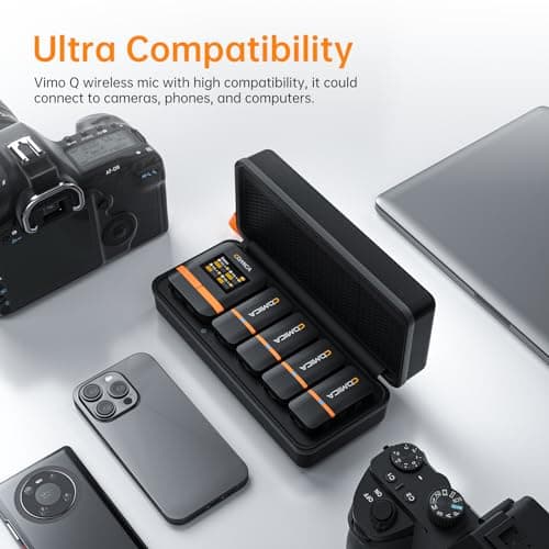 comica Vimo Q Micro Cravate sans Fil avec 4 émetteurs et 1 récepteur, CalMix Réduction de Bruit, Qualité Audio 48KHz/24bits, 16H Utilisation, 200M Portée, Micro Lavalier pour DSLR Caméra Smartphone PC
