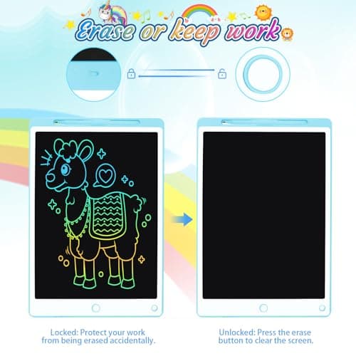 Damcyer Tablette Dessin Enfant, 10.5 Pouces Tablette D'Écriture LCD, Tablette Graphique pour Enfants avec Bouton de Suppression Et Interrupteur de Verrouillage pour Jeux pour 2 3 4 5 6 7 Ans, Bleu