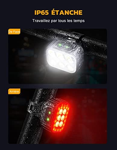 CIRYCASE Lumiere Velo avec Spot et Faisceau d'Inondation, Rechargeable par USB Lampe Vélo LED Étanche IP65, 2 x 4 + 2 x 6 Modes de Luminosité Eclairage Velo Avant et Arrière pour Cyclysme VTT