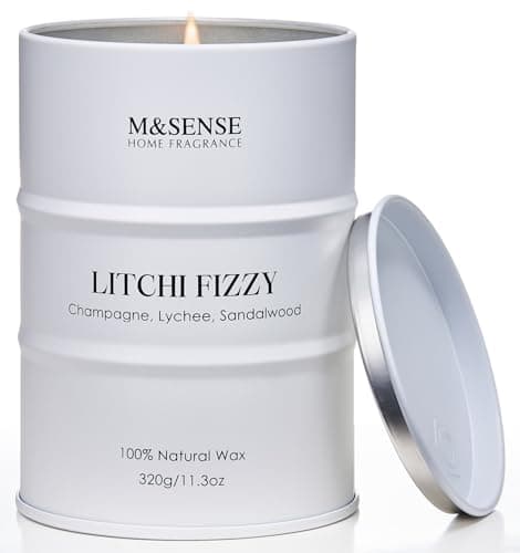 M&SENSE Bougies parfumées Litchi Fizzy, 320g 70 heures de durée de vie Bougie de soja naturelle non toxique, bougie d'été Déco maison, bougie d'aromathérapie relaxante Cadeaux pour femmes Maman amie
