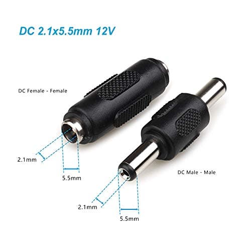 GTIWUNG 2 Pièces 5 Mètres Rallonge Cordon d'alimentation DC 2,1mm x 5,5 mm Mâle à Femelle Connecteur pour Adaptateur Secteur, LED, CCTV Camera Power, Voiture, Moniteurs, et Plus - Noir