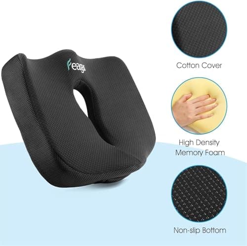 Feagar Coussin de Chaises en Mousse à Mémoire - Coussin Coccyx Ergonomique pour Siège Voiture Auto Conducteur Fauteil Bureau Fauteuil Roulant,Coussin Sciatique,Coussin d Assise,Noir | Soulagement Lombaire Pour Siège Auto Et Bureau. Housse Lavable, Soutien Posture Et Confort Longue Durée Au Quotidien.