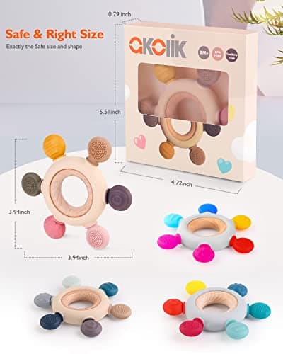akolik Anneau de dentition pour bébé, en silicone pour jouet de dentition, accessoires d'allaitement sans BPA pour bébés de 3 mois et plus (Gouvernail B)