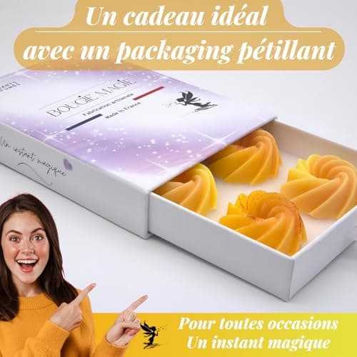 BOUGIE MAGIE - Fondant Parfumé pour Bruleur en Cire de Soja Naturelle Fait Main Parfumée - 6pcs/96 Grammes - Parfum Monoï Pêche - Coffret Cadeau