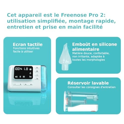 Aspirateur nasal électrique professionnel | Mouche-bébé | Mouche bebe electrique | Lavage nez | Hygiène de bébé | Aspire nez bebe | Ideal nettoyage petits | Accessoire soin bebes | Freenose Pro 2