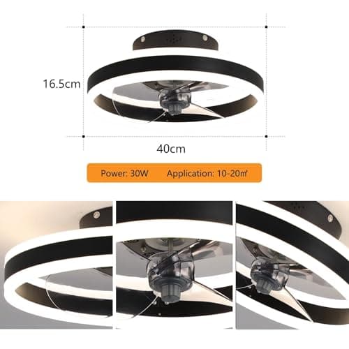 AHWEKR Petit Ventilateur de Plafond LED 40CM avec lumière pour Une Utilisation en Toute sécurité, 6 Vitesses, LED réversible et dimmable, 3 températures de Couleur en Option,Noir