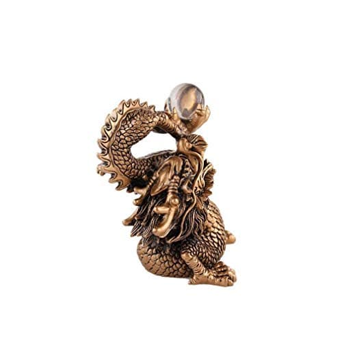 lachineuse - Figurine Grand Dragon Chinois - Statuette Dragon Feng Shui - 15 x 12 x 9,5 cm - Symbole de Protection & Bonheur - Décoration Asiatique Chinoise - pour Bureau, Maison - Coloris Doré