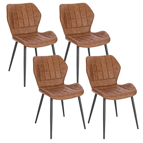 WOLTU Lot de 4 Chaises Salle à Manger, Chaise Scandinave, Chaise de Cuisine, Chaise Salon, Assise Rembourrée, Chaise en Simili Cuir, Brun, Pieds en Métal, BH357br-4