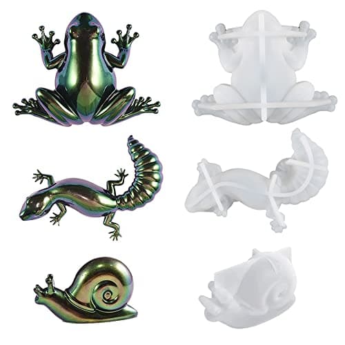 Allazone 3 PCS Moule en Résine 3D en Forme D'animaux, Lézard Moulle Resine Epoxy, Grenouille Bijoux Moule Silicone Resine Epoxy Escargot pour Bureau Mural, Décoration Intérieure