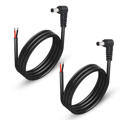 GINTOOYUN 2-Pack 90 degrés DC câble de queue d'alimentation, angle droit DC 5,5 mm x 2,5 mm mâle plug à fil nu cordon de réparation ouvert de remplacement d'alimentation pour moniteur,3ft 1m(DC5525)