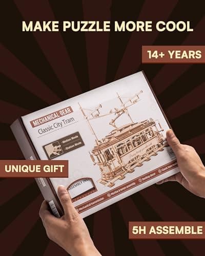 ROBOTIME Puzzle 3D en Bois pour Adultes - Tramway Classique de la Ville, Kit de Maquette d'engrenage de Construction, Décoration Exquise Cadeaux