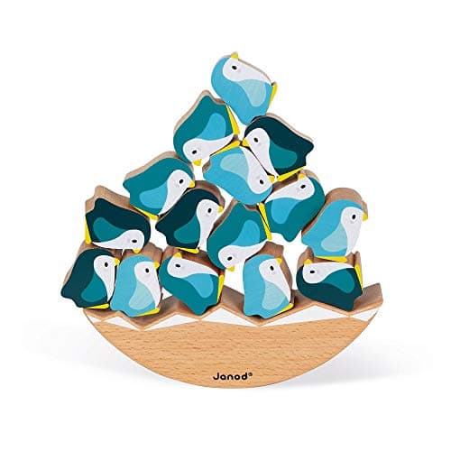 Janod - Basculo Manchots en Bois - Jouet d'Eveil - Jeu d'Adresse - Apprentissage Motricité Fine et Concentration - Partenariat WWF - Certifié FSC - Dès 2 ans, J08602