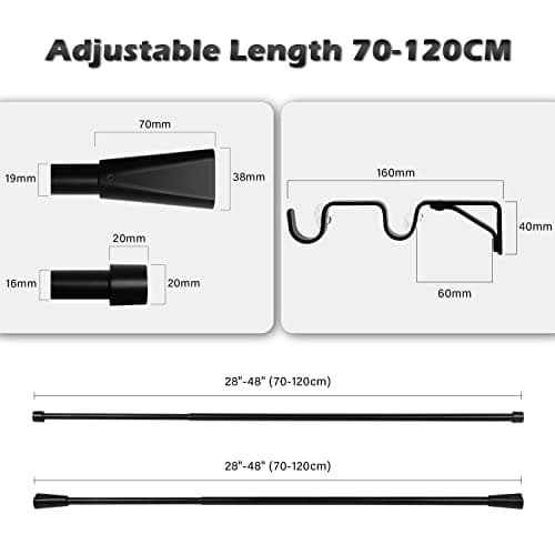 Eson Casa Tringle à rideaux double extensible de 70 à 120 cm de diamètre avec embouts décoratifs pour rideaux à œillets, tringle de fenêtre réglable pour salon, noir