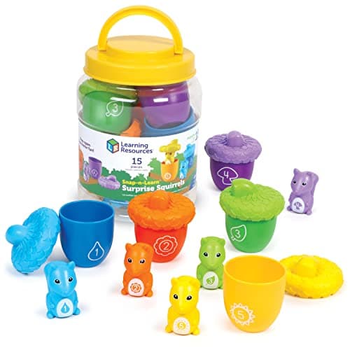 Learning Resources Écureuils surprise Snap-n-Learn, jouets petite enfance, jouets éducatifs et d’apprentissage, jouets pour bébés et jeunes enfants, 15 pièces, à partir de 18 mois