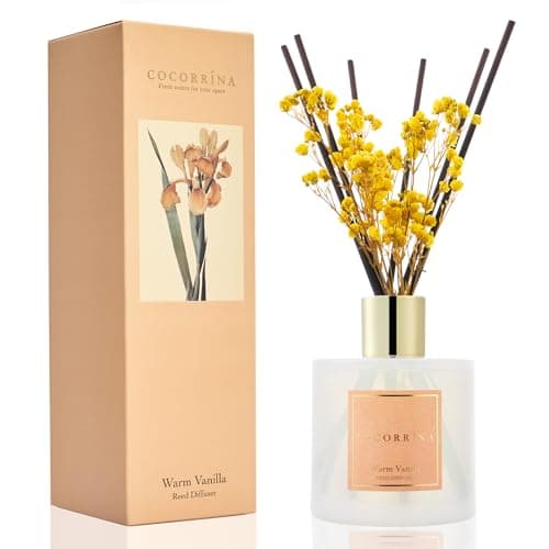 Cocorrína Diffuseur Parfum Maison, Vanille Chaude 200ml avec Diffuseur Bâtonnets diffuseur de Parfum, Batonnets Diffuseur Parfum, Reed Diffuseur pour Salle de Bain étagère décoration