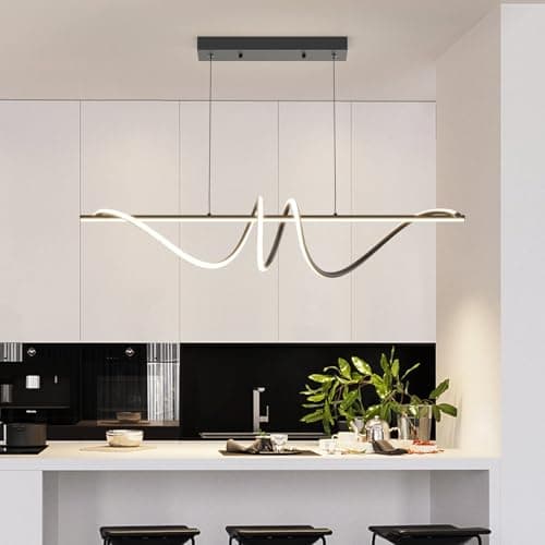 Mikeru Lampe Pendante Led Moderne De 100cm, Dimmable pour Îlot De Cuisine Avec 3000/4500/6000k 3 Couleurs De Lumière 10% -100% De Luminosité Ajustable Avec Télécommande pour Salle À Manger, Bureau