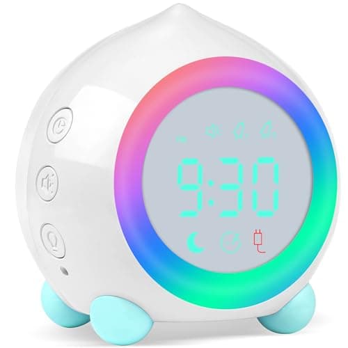 Ayybboo Réveil Enfant Lumineux LED Numerique Lampe Réveil Veilleuse Fille Garcons Jour Nuit Enfant Volume Réglable Snooze Réveil en USB Charge(Blanc)