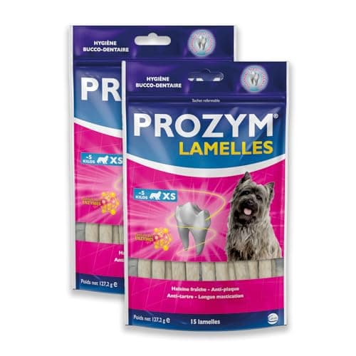 PROZYM Pack 2x15 Lamelles pour Chiens - Soin Dentaire à mâcher - N°1 chez Les vétérinaires - Haleine fraîche - Anti-tartre - Anti-Plaque - Gencives saines - 30 Lamelles (XS)