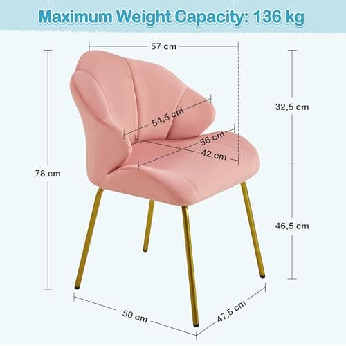 Yaheetech Fauteuil de Salon Moderne, Design Coquillage, Chaise de Chambre à Coucher Confortable, Rembourré, Ergonomique, Fauteuil en Velours avec Dossier, Pieds en Métal Plaqué Or, Rose