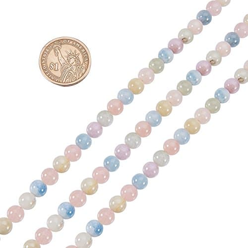 nbeads 48 Pcs Perles en Pierre Naturelle, 8 mm Perles en Morganite Naturelle Rondelle Perle Ronde Brins Perles d'Espacement pour Bracelets Colliers Fabrication de Bijoux et Artisanat, Trou : 1 mm