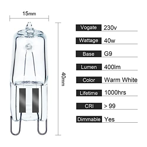 GMY Ampoule de Four Halogène G9 Oven 40W 230V Ampoule à Tolérance de 300°C 2 Pack