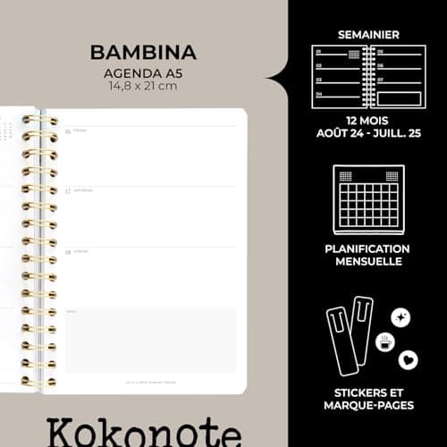 Kokonote - Agenda Scolaire 2024 2025 Semainier Vert | Agenda Spirale - Août 2024 à Juillet 2025