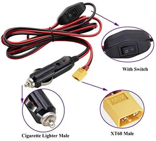 AAOTOKK Câble Allume Cigare XT60,Prise mâle Allume Cigare 16AWG 12V vers Adaptateur mâle XT60 câble de Charge Compatible avec Le câble de Charge de Batterie de Drone Freestyle FPV (3M-Male)