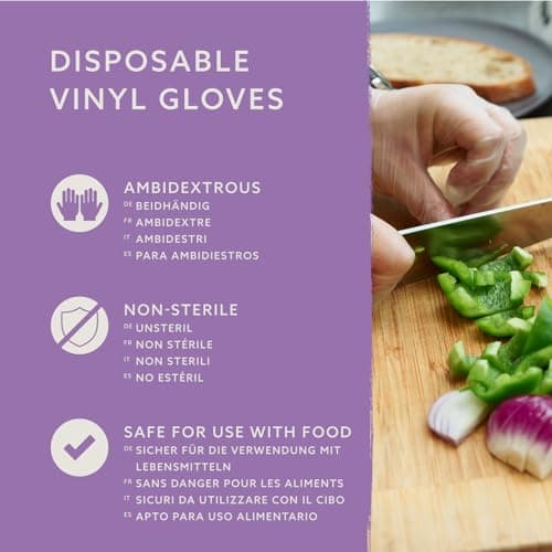 by Amazon - Gants en vinyle jetables, Taille L, lot de 100, Transparent