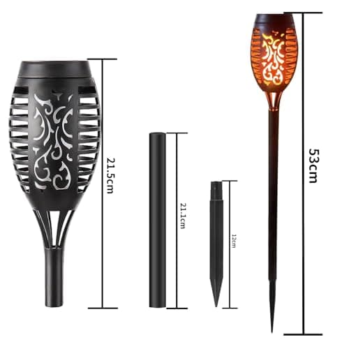 LQWELL Lampes solaires pour jardin extérieur, paquet de 6 lampes solaires à 12 LED avec effet de flamme, torches de jardin étanches IP65, éclairage solaire (Blanc chaud 6 pièces)