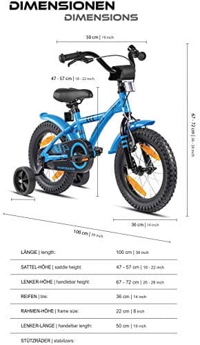 PROMETHEUS BICYCLES Velo Enfant 4 Ans Garcon vélo Fille 14 Pouces a Roulette pour 3 a 5 Ans - BMX en Bleu