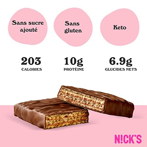 NICKS Barre protéinée Sans Sucres Ajoutés, Gaufrettes proteinées, Biscuits Sans Sucres Ajoutés Lowcarb, Sans Gluten | 25% de protéines | 203 calories | Vanille, 40 g X 24