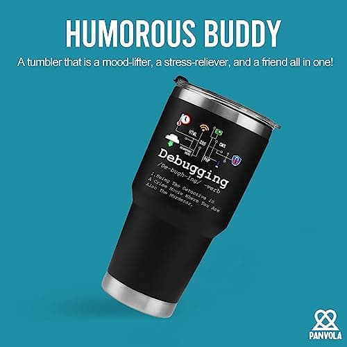 Panvola 'Debugging Definition ' Programmeur informatique Étudiant Enseignant Codeur Programmation Gobelet isolé sous vide Tasse de voyage en acier inoxydable avec couvercle amovible en paille (30 oz)