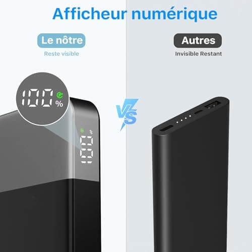 Nobis Chargeur Portable, 35W 10000mAh Power Bank Chargement Rapide, PD QC 4.0 Batterie d'affichage LED, USB C in/Out Chargeur de téléphone Portable pour iPhone iPad Android etc. (Noir)